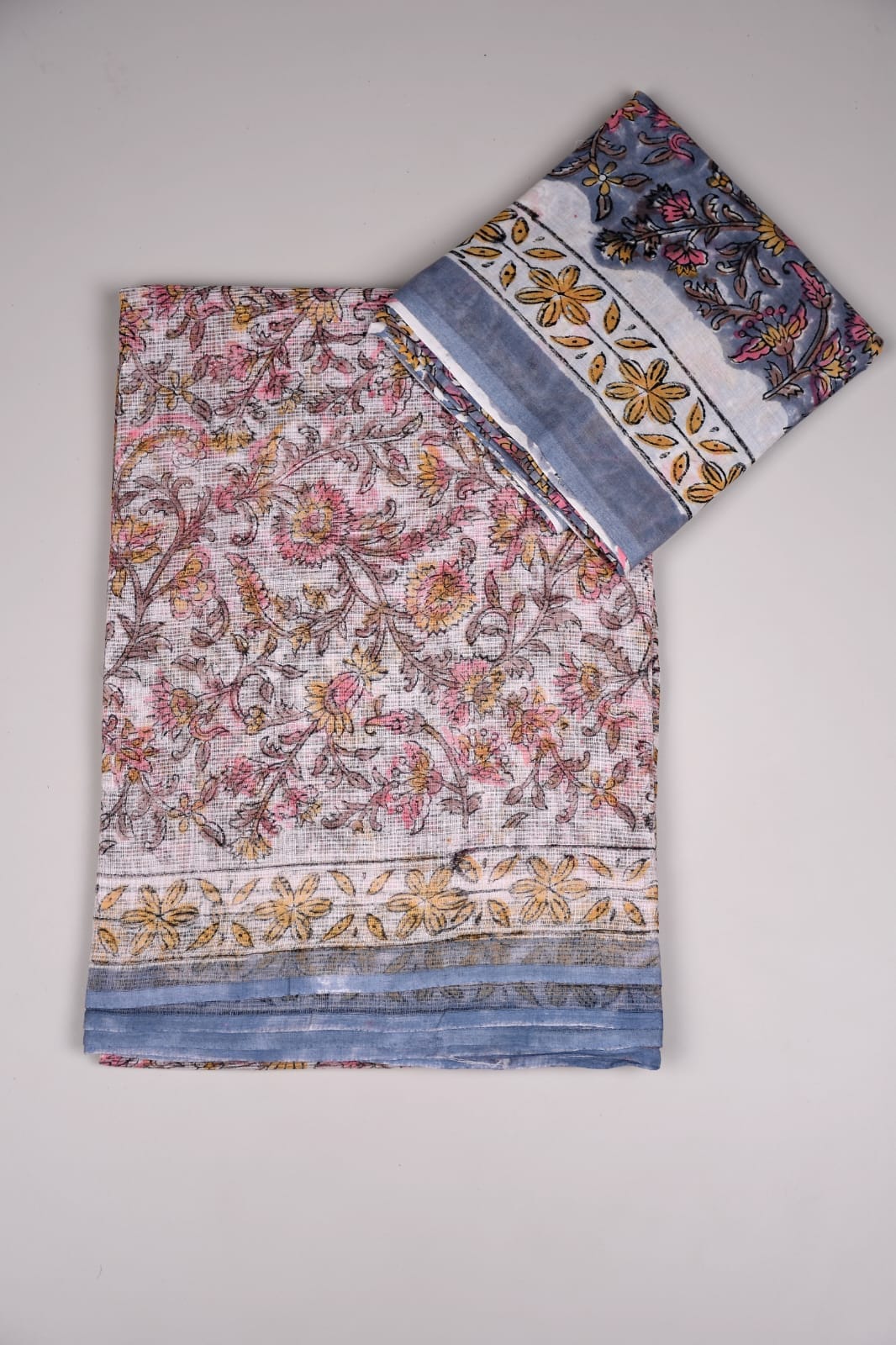 HAND BLOCK PRINTED KOTA DORIYA SAREE WITH MULMUL BLOUSE (KDS7)