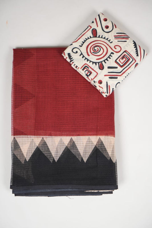 HAND BLOCK BAGRU PRINTED KOTA DORIYA SAREE WITH MULMUL BLOUSE (KDS4)