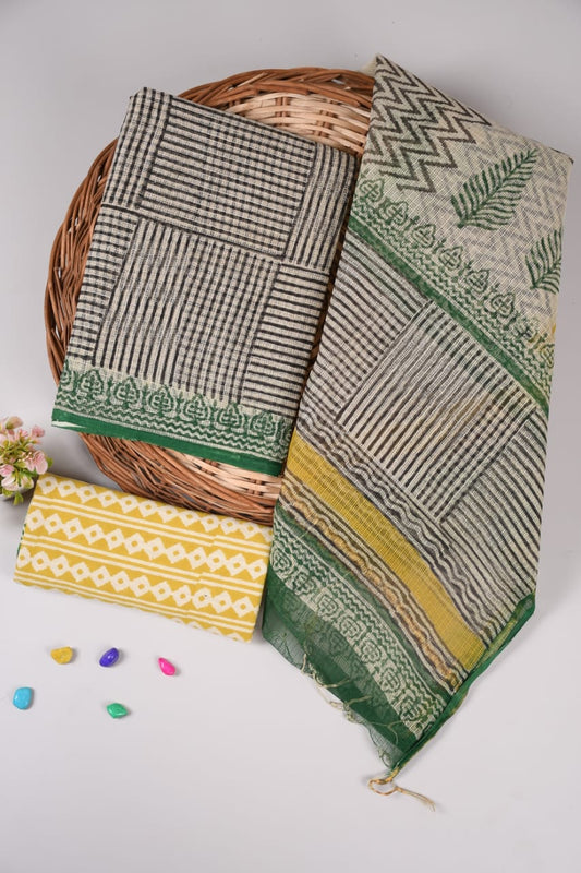 HAND BLOCK PRINTED KOTA DORIYA SUIT WITH KOTA DORIYA DUPPATA (FKS6)