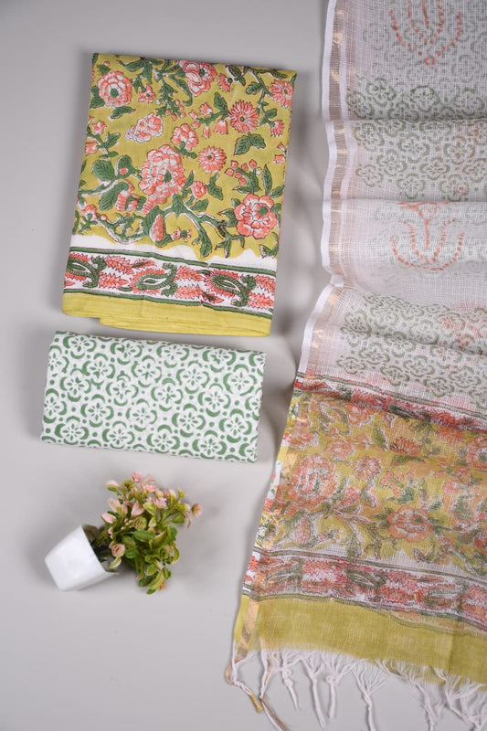 JAIPURI BLOCK PRINTED COTTON SUIT WITH KOTA DUPPATA (CKS3)