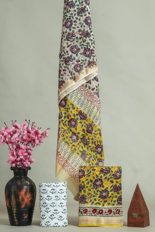 JAIPURI HAND BLOCK PRINTED MAHESHWARI SILK SUIT WITH SILK DUPPATA (MSD5)