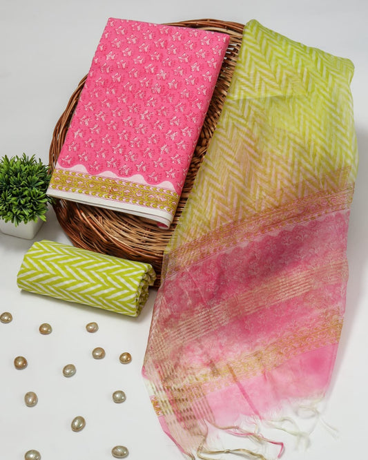 PRIMIUM JAIPURI COTTON SUIT WITH ORGANZA SILK DUPPATA (COS3)