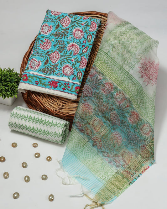 PRIMIUM JAIPURI COTTON SUIT WITH ORGANZA SILK DUPPATA (COS5)