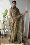 Ajrakh Hand Block Bagru Vanspati Printend Modal Silk Saree with Blouse (CID11)
