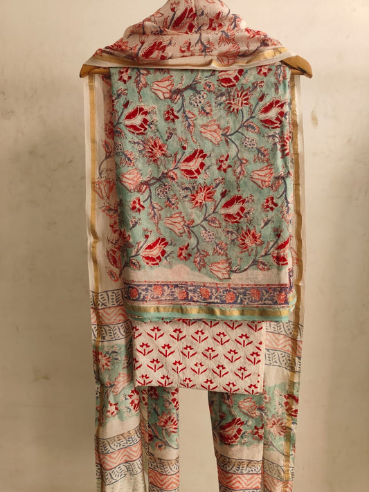 Jaipuri Block Printed Chanderi Silk Suits (CIN11)