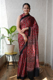 HAND BLOCK PRINTED AJARKH MODAL SILK SAREE (CIG11)