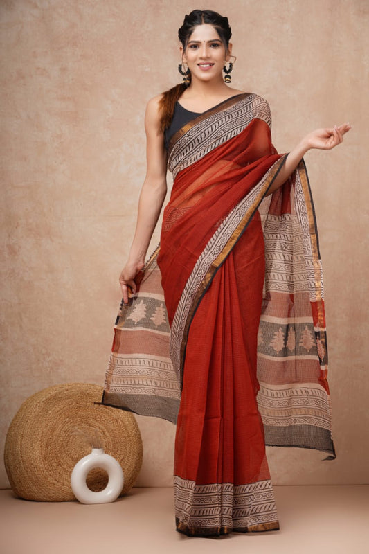 Jaipuri Block Printed Cotton Kota Doriya Saree (CIS5)
