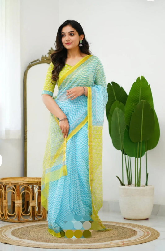 Jaipuri Block Printed Cotton Kota Doriya Saree (CIS6)