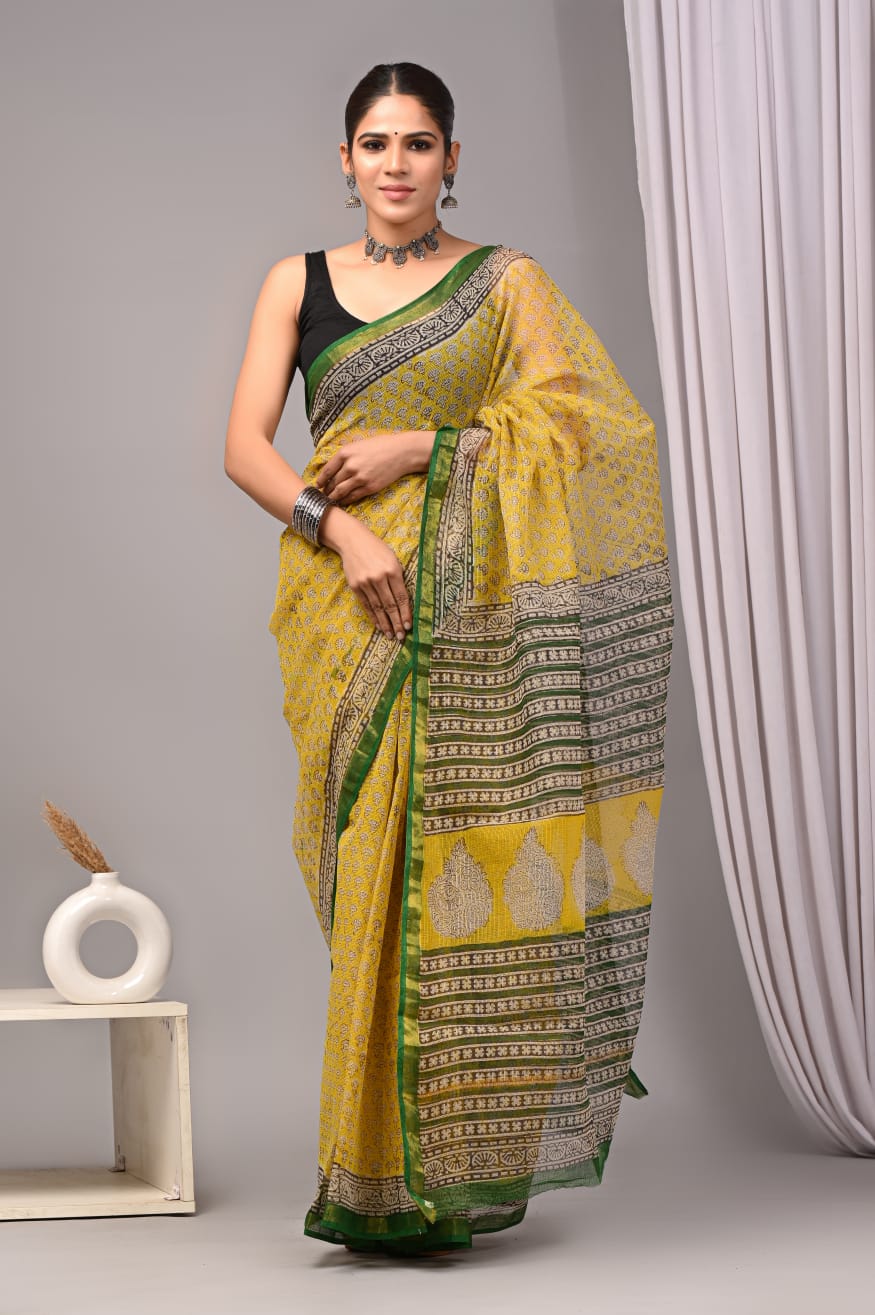 Jaipuri Block Printed Cotton Kota Doriya Saree (CIS11)