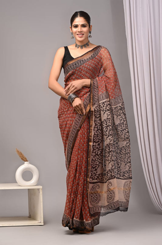 Jaipuri Block Printed Cotton Kota Doriya Saree (CIS13)
