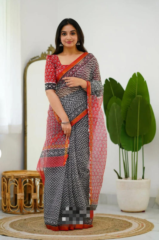 Jaipuri Block Printed Cotton Kota Doriya Saree (CIS14)