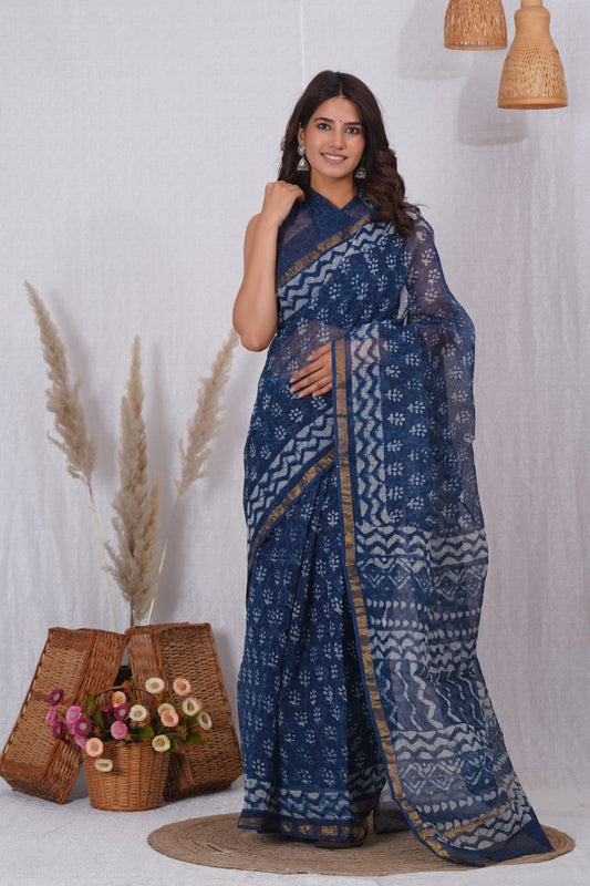 Jaipuri Block Printed Cotton Kota Doriya Saree (CIS23)
