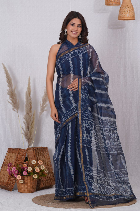 Jaipuri Block Printed Cotton Kota Doriya Saree (CIS24)