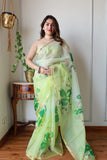 HAND BURSH PAINTED ORGANZA SILK SAREE WITH BLOUSE (CIB22)
