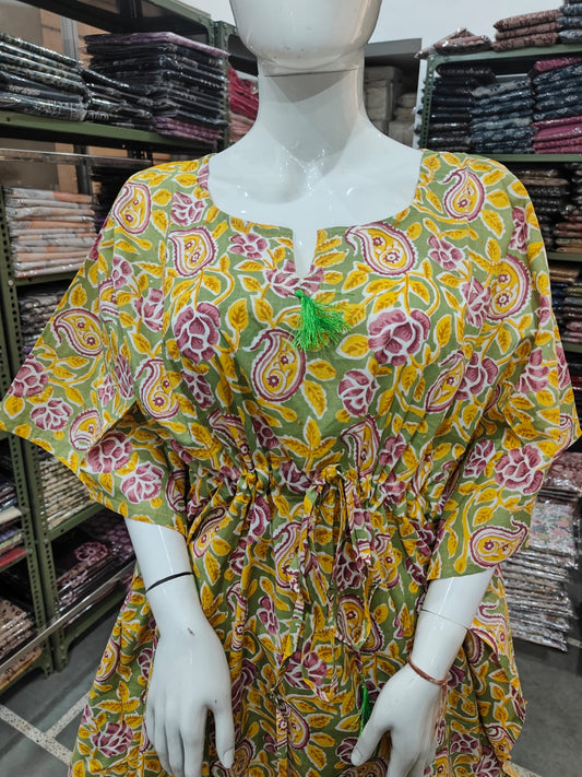 Pure Hand Block Bagru Printed Kaftan (CIO1)