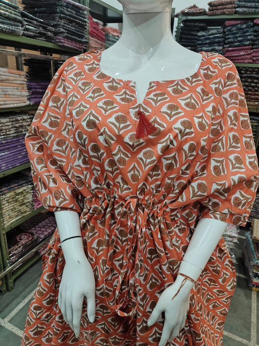 Pure Hand Block Bagru Printed Kaftan (CIO2)