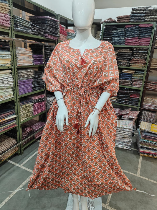 Pure Hand Block Bagru Printed Kaftan (CIO3)