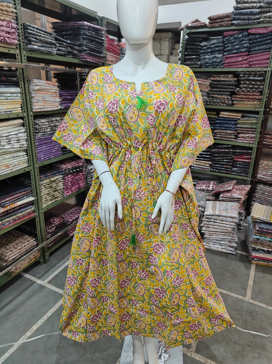 Pure Hand Block Bagru Printed Kaftan (CIO4)