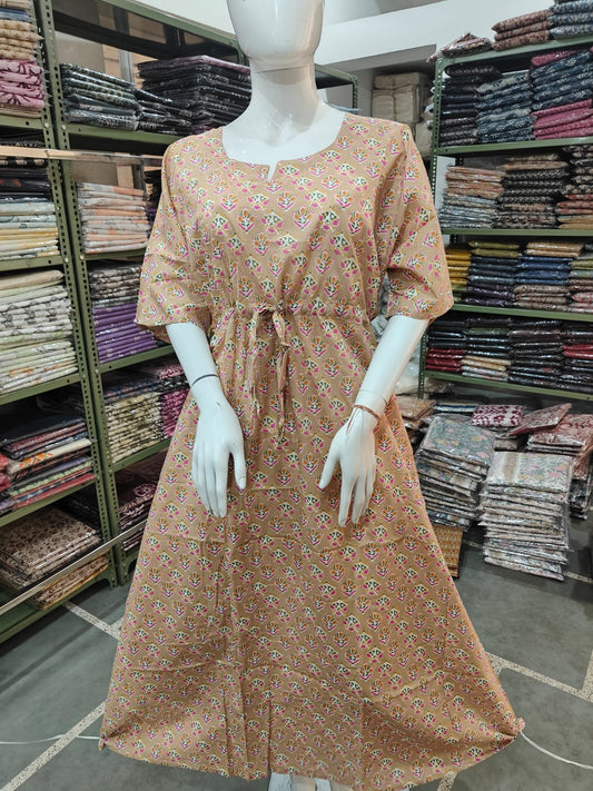 Pure Hand Block Bagru Printed Kaftan (CIO6)