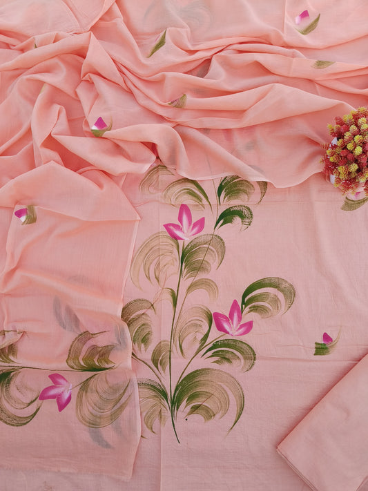 HAND BLOCK PRINTED COTTON 3-PIS SUIT WITH MULMUL DUPPATA (CMS6)