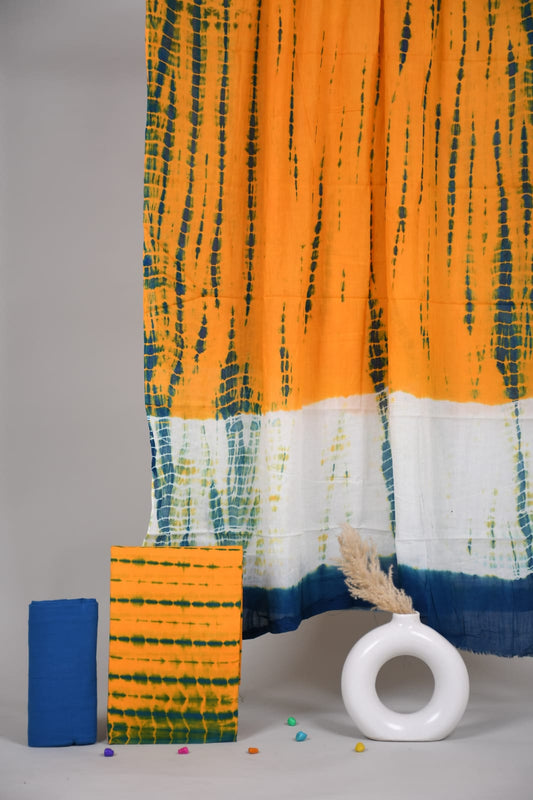 HAND BLOCK PRINTED COTTON 3-PIS SUIT WITH MULMUL DUPPATA (CMS12)