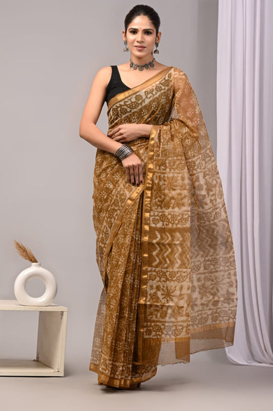 Jaipuri Block Printed Cotton Kota Doriya Saree (CIS16)