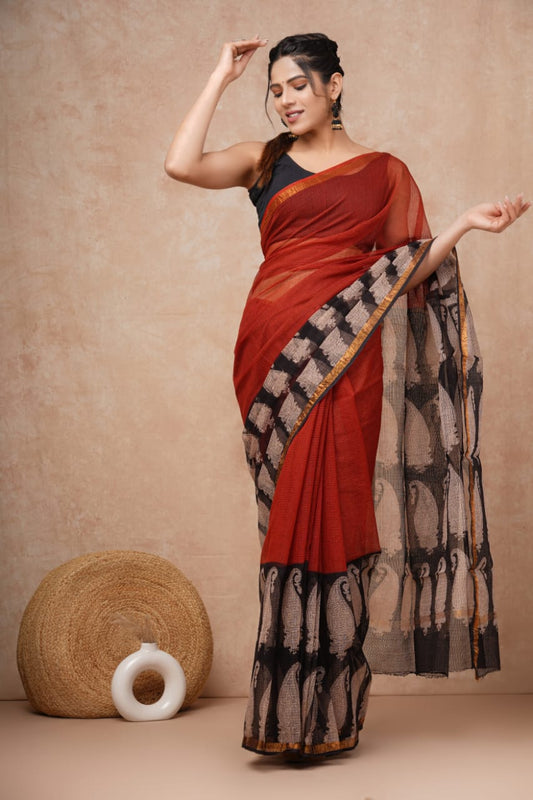 Jaipuri Block Printed Cotton Kota Doriya Saree (CIS12)