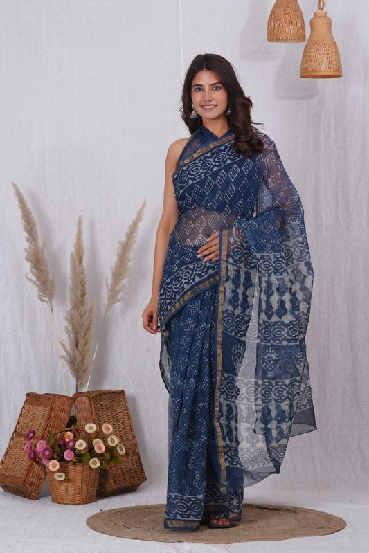 Jaipuri Block Printed Cotton Kota Doriya Saree (CIS10)