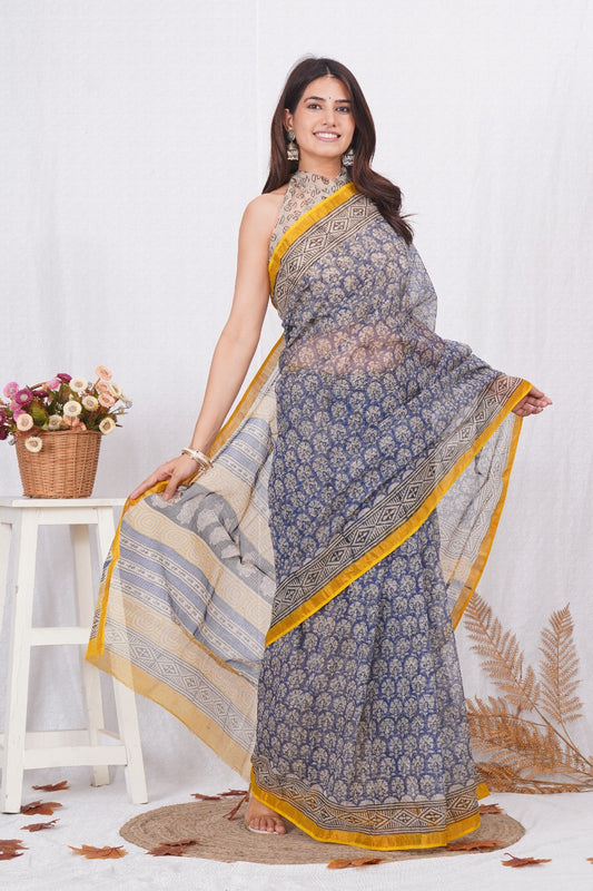 Jaipuri Block Printed Cotton Kota Doriya Saree (CIS3)