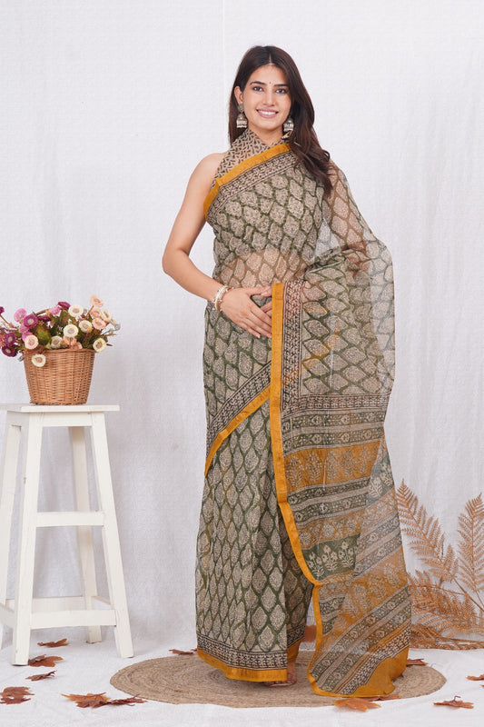 Jaipuri Block Printed Cotton Kota Doriya Saree (CIS2)