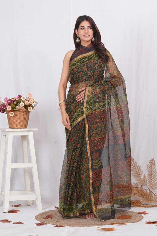 Jaipuri Block Printed Cotton Kota Doriya Saree (CIS25)