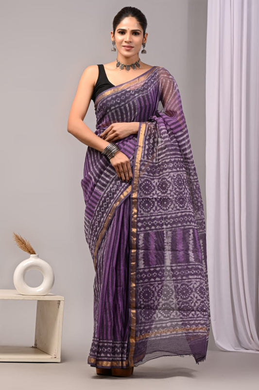 Jaipuri Block Printed Cotton Kota Doriya Saree (CIS26)