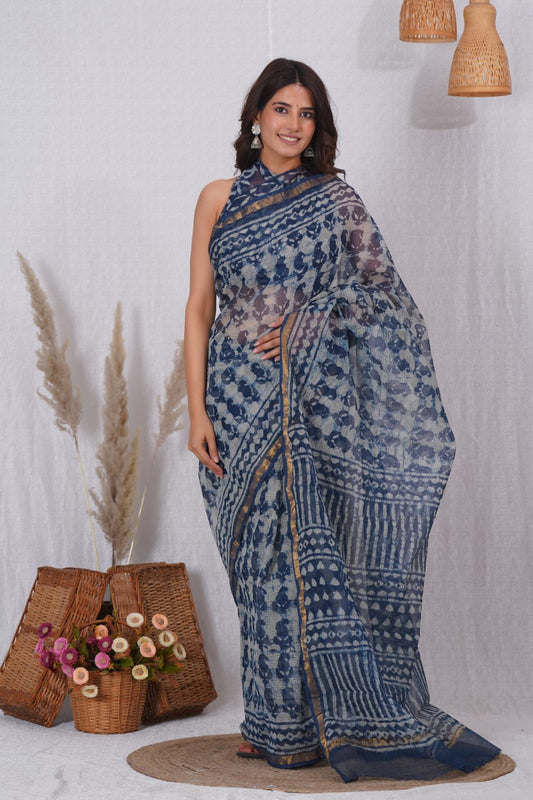 Jaipuri Block Printed Cotton Kota Doriya Saree (CIS28)