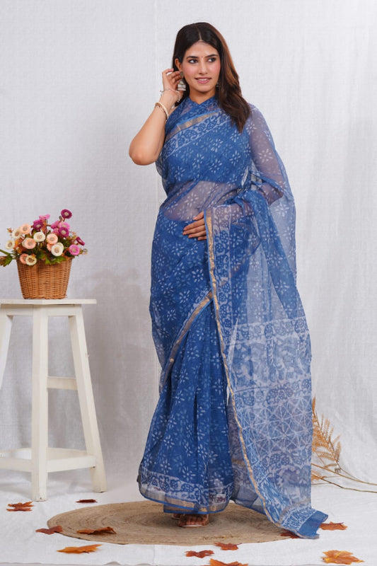 Jaipuri Block Printed Cotton Kota Doriya Saree (CIS29)