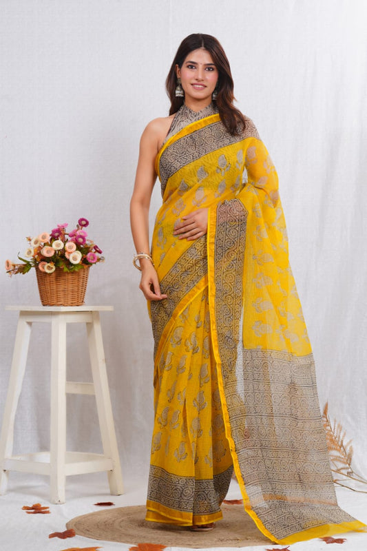 Jaipuri Block Printed Cotton Kota Doriya Saree (CIS30)