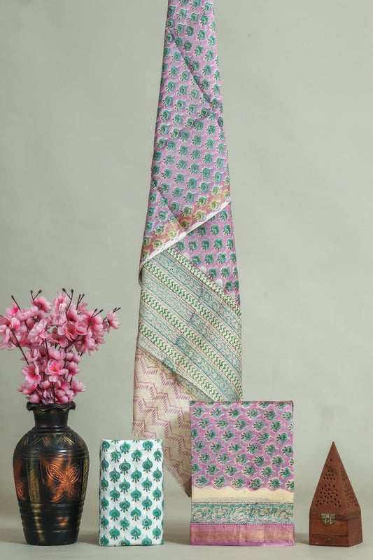 JAIPURI HAND BLOCK PRINTED MAHESHWARI SILK SUIT WITH SILK DUPPATA (MSD6)