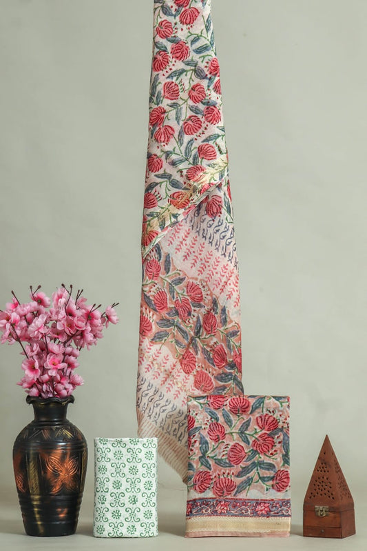 JAIPURI HAND BLOCK PRINTED MAHESHWARI SILK SUIT WITH SILK DUPPATA (MSD7)