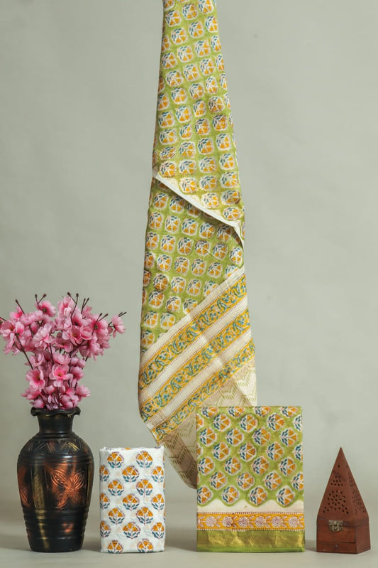 JAIPURI HAND BLOCK PRINTED MAHESHWARI SILK SUIT WITH SILK DUPPATA (MSD8)