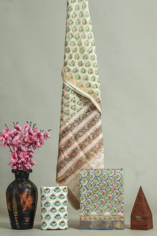 JAIPURI HAND BLOCK PRINTED MAHESHWARI SILK SUIT WITH SILK DUPPATA (MSD9)