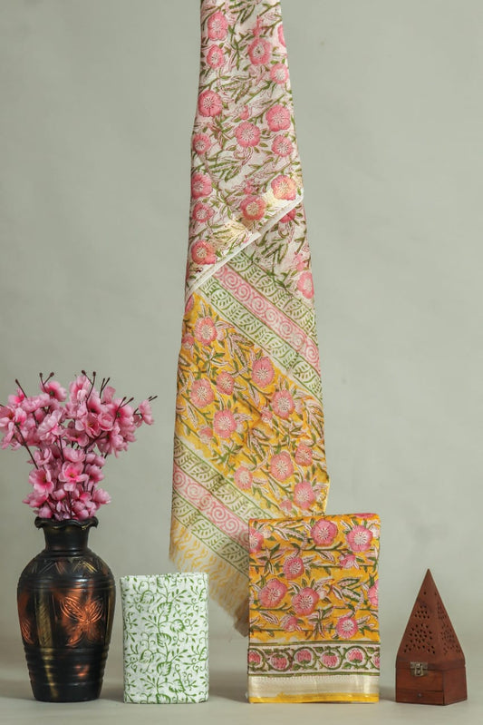 JAIPURI HAND BLOCK PRINTED MAHESHWARI SILK SUIT WITH SILK DUPPATA (MSD10)