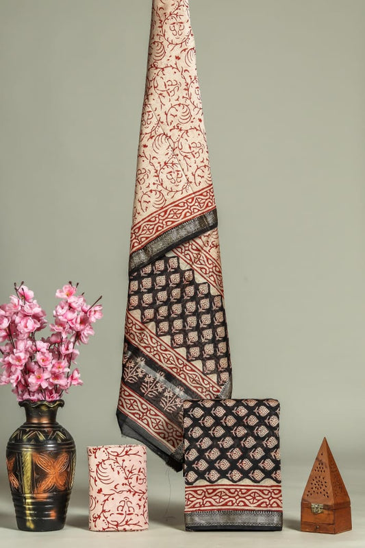 JAIPURI HAND BLOCK PRINTED MAHESHWARI SILK SUIT WITH SILK DUPPATA (MSD14)