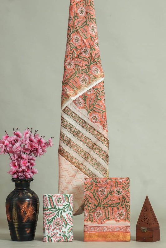 JAIPURI HAND BLOCK PRINTED MAHESHWARI SILK SUIT WITH SILK DUPPATA (MSD15)