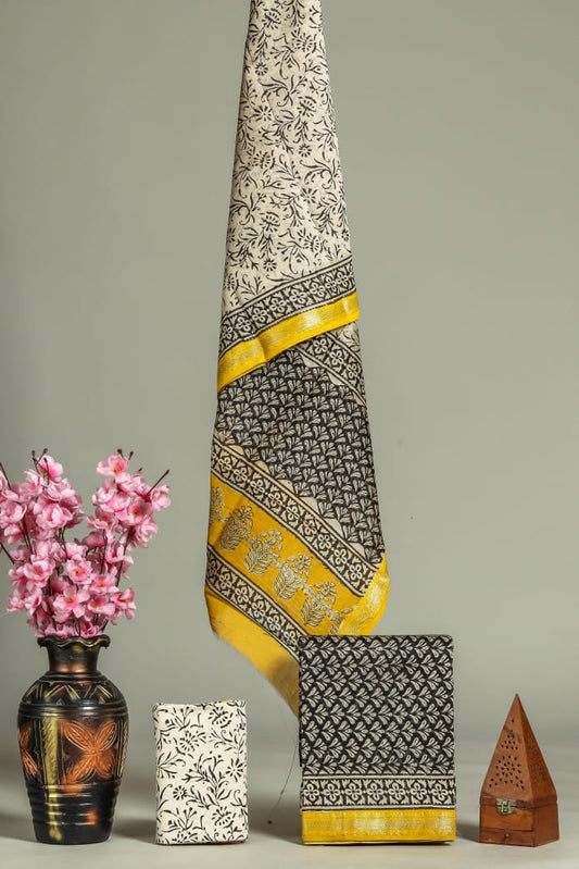 JAIPURI HAND BLOCK PRINTED MAHESHWARI SILK SUIT WITH SILK DUPPATA (MSD16)