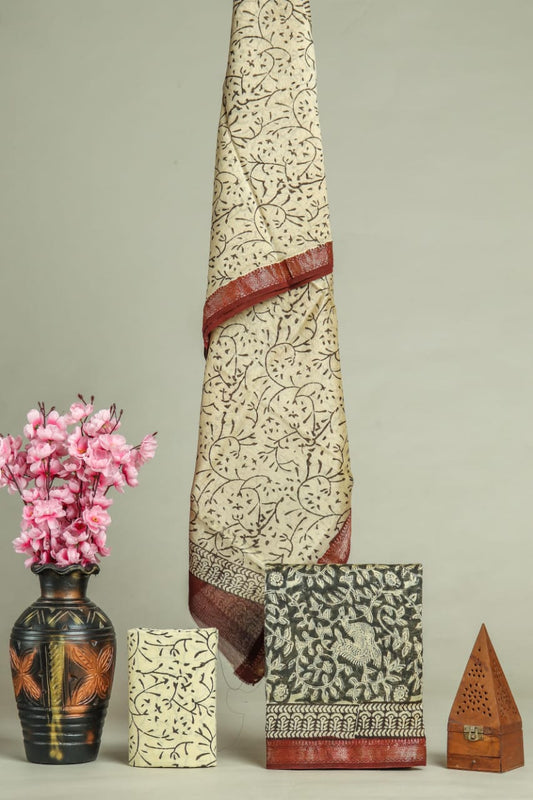 JAIPURI HAND BLOCK PRINTED MAHESHWARI SILK SUIT WITH SILK DUPPATA (MSD17)