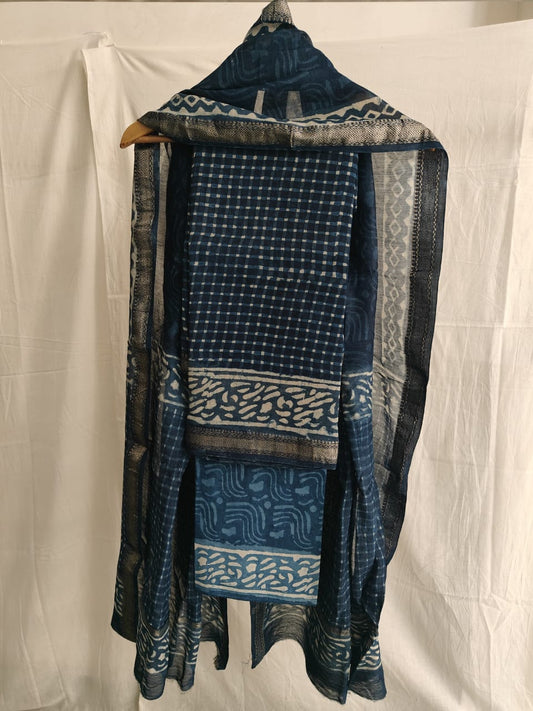 JAIPURI HAND BLOCK PRINTED MAHESHWARI SILK SUIT WITH SILK DUPPATA (MSD18)