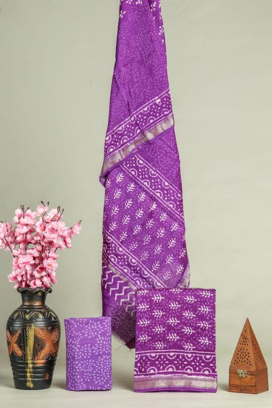 JAIPURI HAND BLOCK PRINTED MAHESHWARI SILK SUIT WITH SILK DUPPATA (MSD22)