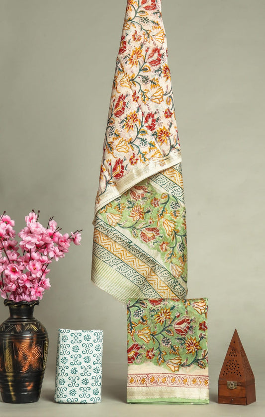 JAIPURI HAND BLOCK PRINTED MAHESHWARI SILK SUIT WITH SILK DUPPATA (MSD25)