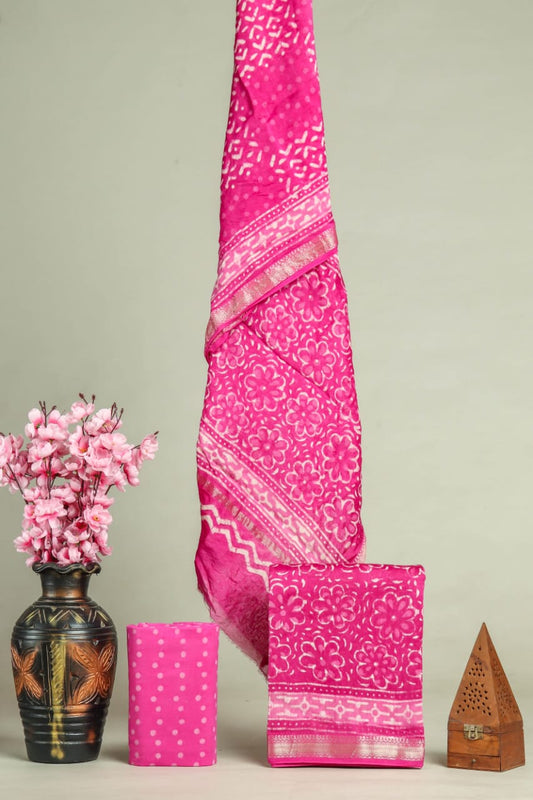 JAIPURI HAND BLOCK PRINTED MAHESHWARI SILK SUIT WITH SILK DUPPATA (MSD28)