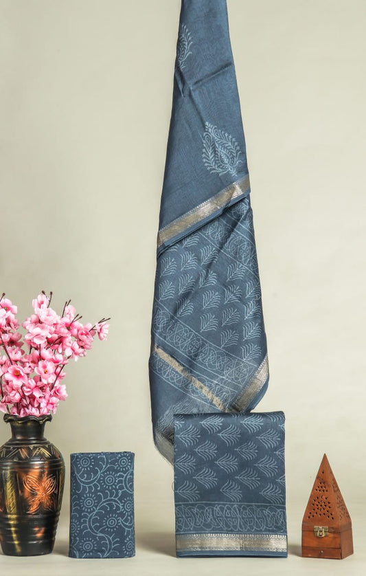 JAIPURI HAND BLOCK PRINTED MAHESHWARI SILK SUIT WITH SILK DUPPATA (MSD29)