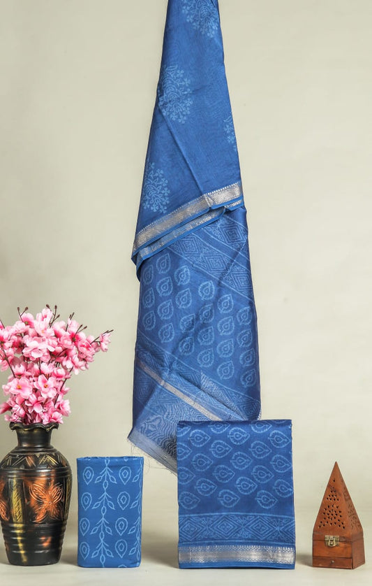 JAIPURI HAND BLOCK PRINTED MAHESHWARI SILK SUIT WITH SILK DUPPATA (MSD31)